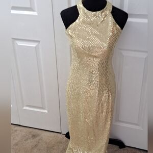 Vintage All That Jazz Gold Sequin Sleeveless Gown  Size 5/6
